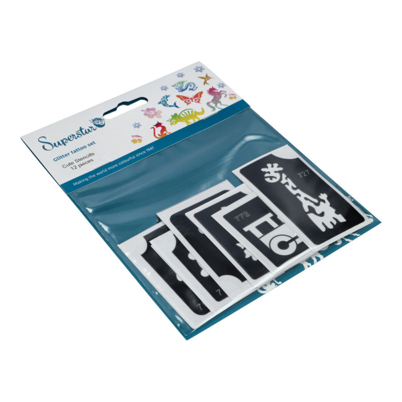 Superstar Glitzer-Tattoo-Set CUTE | 12 niedliche Schablonen