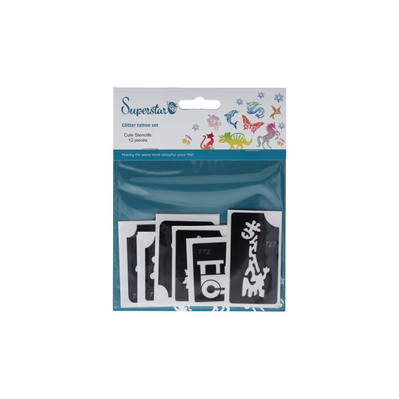 Superstar Glitzer-Tattoo-Set CUTE | 12 niedliche Schablonen