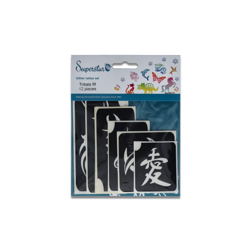Superstar Glitzer-Tattoo-Set TRIBAL | 12 niedliche Schablonen