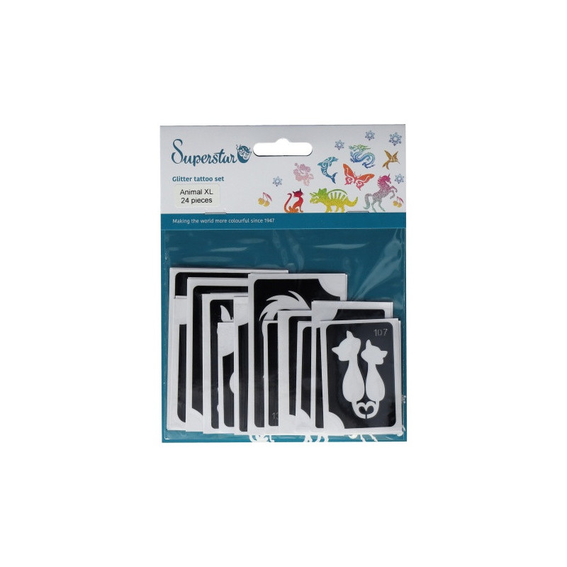 Superstar Glitzer-Tattoo-Set ANIMAL  XL | 24 niedliche Schablonen