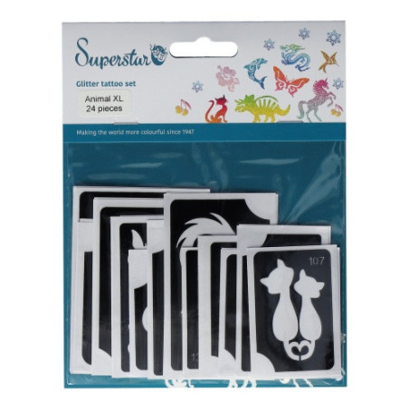 Superstar Glitzer-Tattoo-Set ANIMAL  XL | 24 niedliche Schablonen