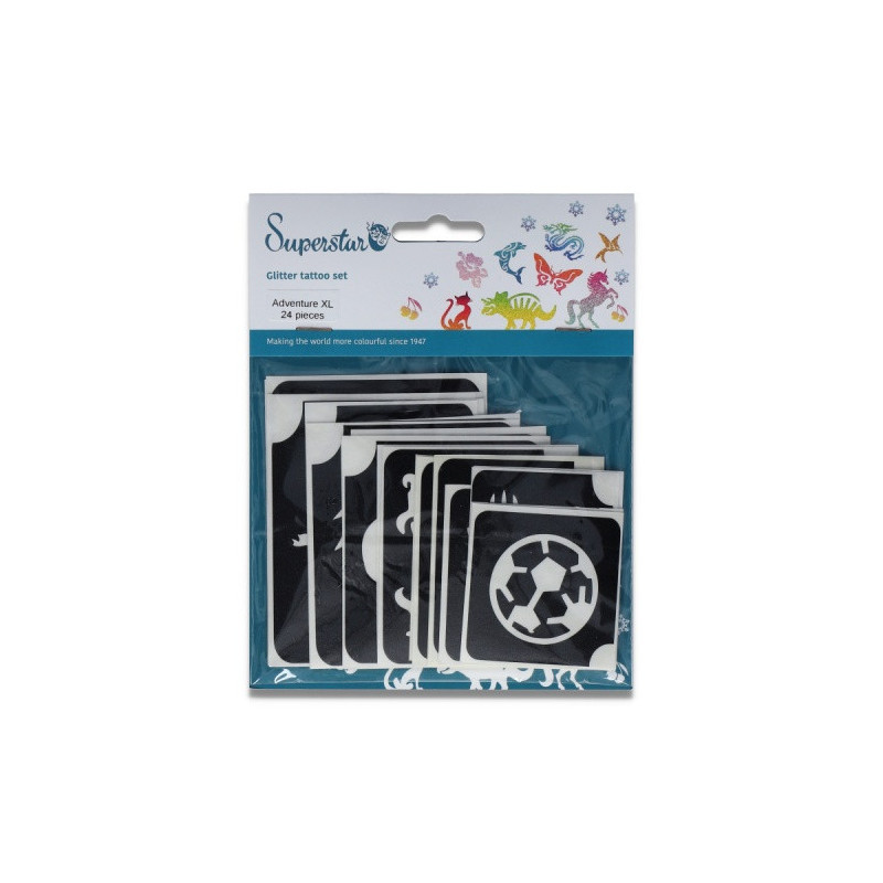 Superstar Glitzer-Tattoo-Set ADVENTURE | 24 niedliche Schablonen