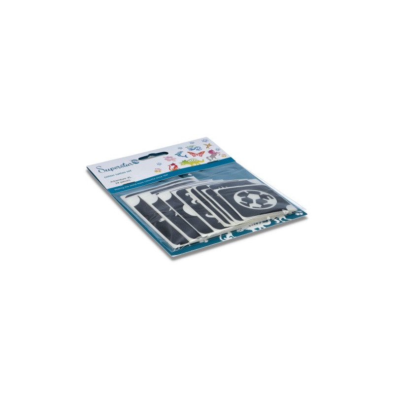 Superstar Glitzer-Tattoo-Set ADVENTURE | 24 niedliche Schablonen