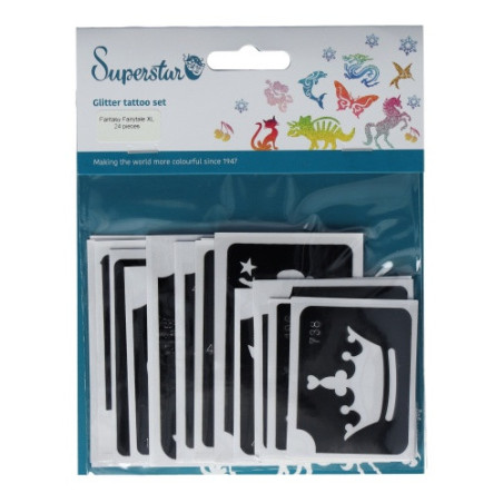 Superstar Glitzer-Tattoo-Set FANTASY FAIRYTALES | 24 niedliche Schablonen