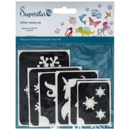 Superstar Glitzer-Tattoo-Set WINTER | 12 niedliche Schablonen